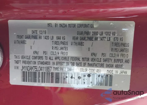 2020 Mazda Mx-5 Miata Rf Grand Touring z USA, uszkodzony, nr VIN JM1NDAM75L0411857